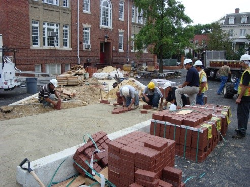 School - Construction work outside elementary school
