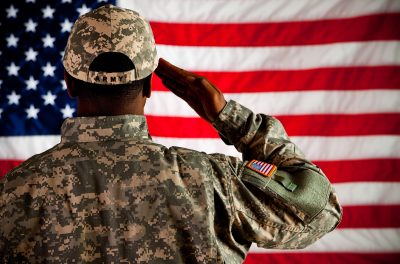 Military Man Saluting US Flag